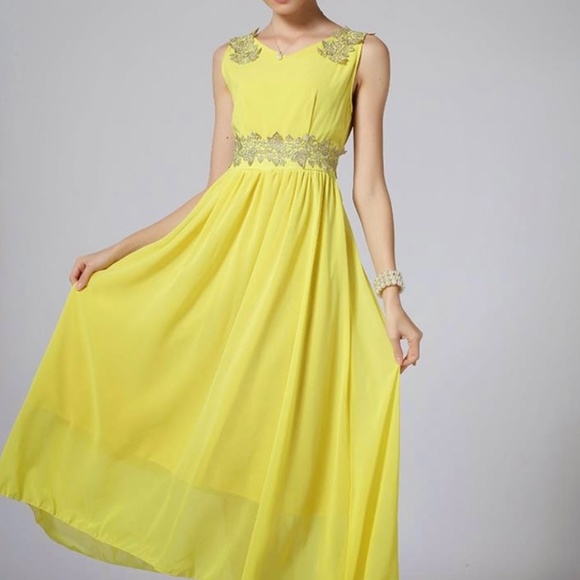 TB Brand Yellow Chiffon Dress - Picture 1 of 9